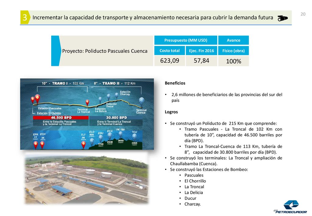 Incrementar la capacidad de transporte y almacenamiento necesaria para cubrir la demanda futura