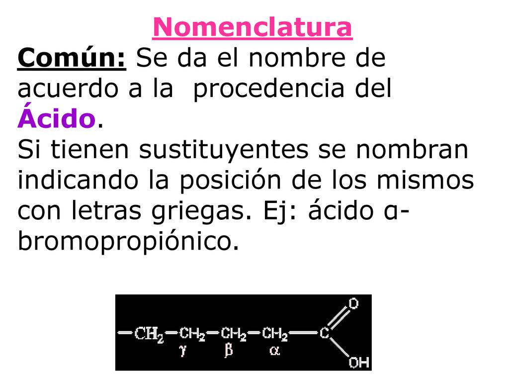 Nomenclatura Común: Se da el nombre de acuerdo a la procedencia del Ácido.