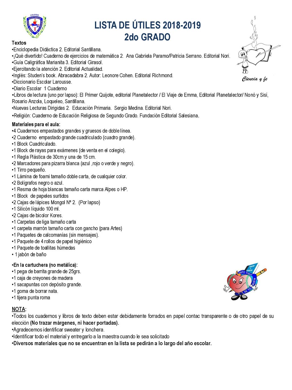 LISTA DE ÚTILES do GRADO