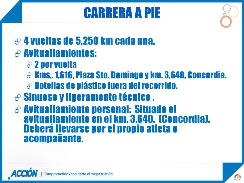 CARRERA A PIE 4 vueltas de 5,250 km cada una. Avituallamientos: