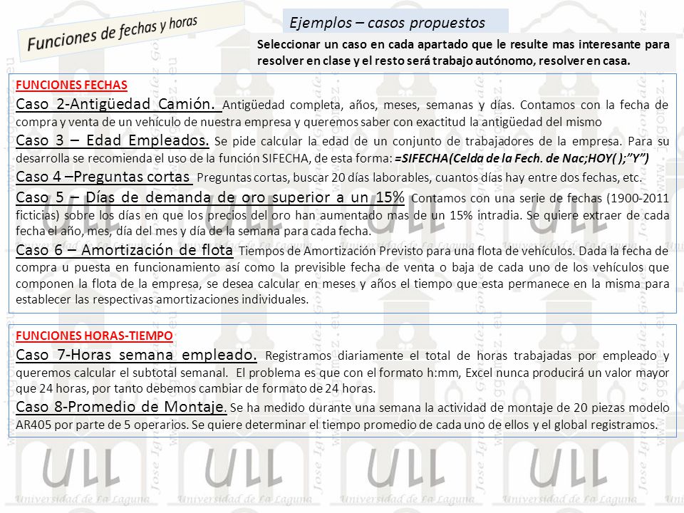 Ejemplos – casos propuestos Funciones de fechas y horas