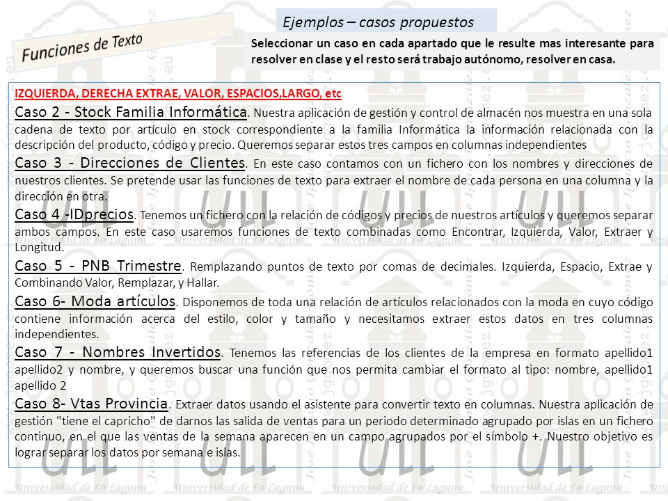 Ejemplos – casos propuestos Funciones de Texto