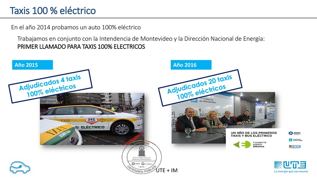 Taxis 100 % eléctrico En el año 2014 probamos un auto 100% eléctrico