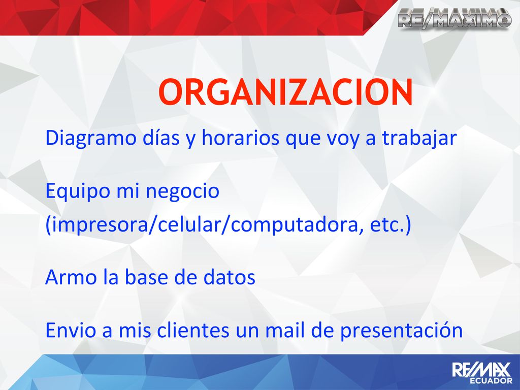 ORGANIZACION Diagramo días y horarios que voy a trabajar