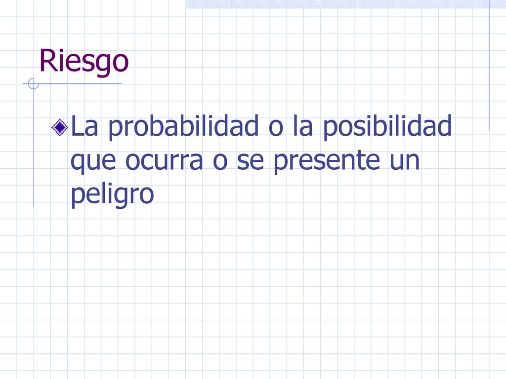 Riesgo La probabilidad o la posibilidad que ocurra o se presente un peligro