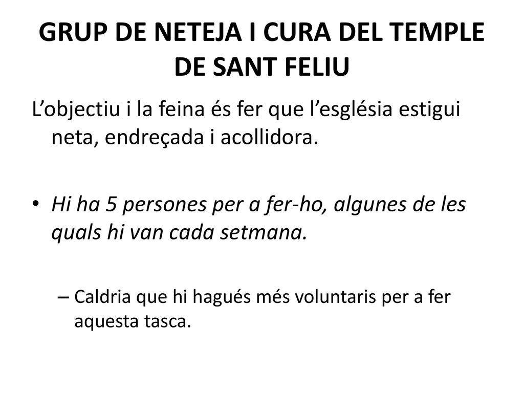 GRUP DE NETEJA I CURA DEL TEMPLE DE SANT FELIU