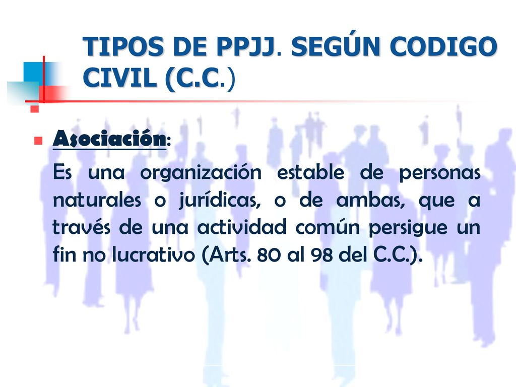 TIPOS DE PPJJ. SEGÚN CODIGO CIVIL (C.C.)