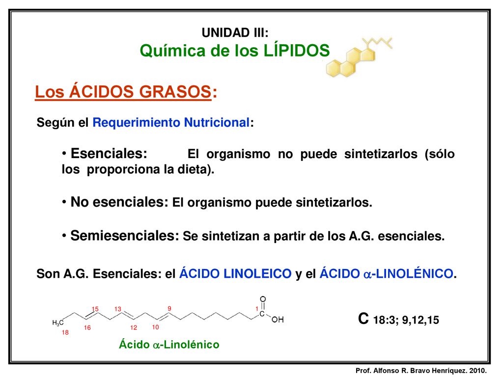 Química de los LÍPIDOS Los ÁCIDOS GRASOS: C 18:3; 9,12,15