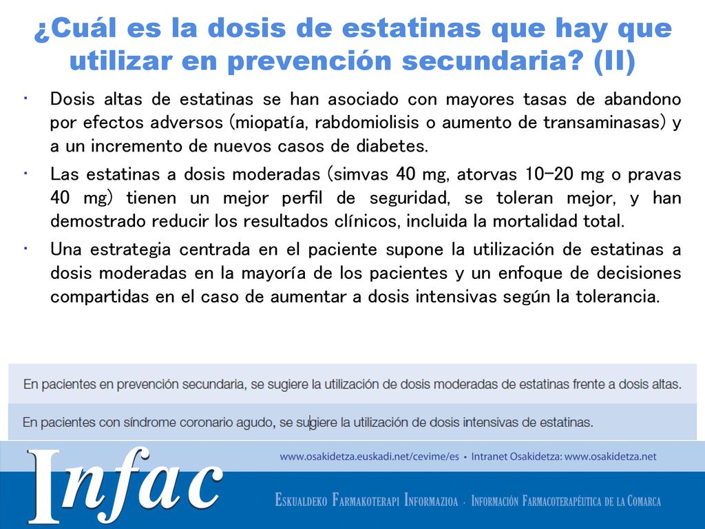 ¿Cuál es la dosis de estatinas que hay que utilizar en prevención secundaria (II)