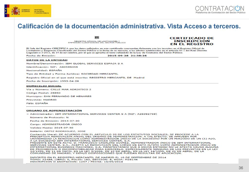 14/06/14 Calificación de la documentación administrativa. Vista Acceso a terceros