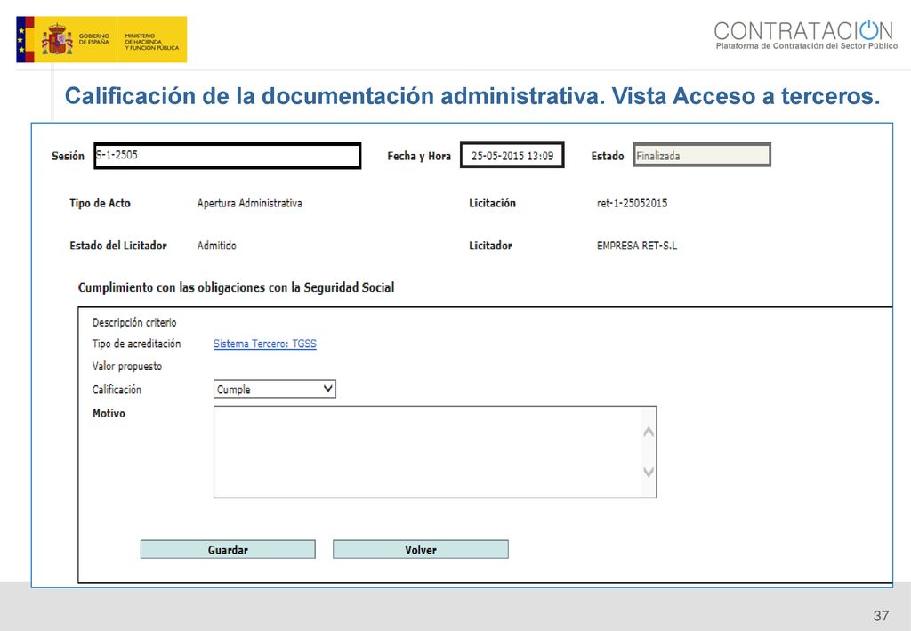 14/06/14 Calificación de la documentación administrativa. Vista Acceso a terceros