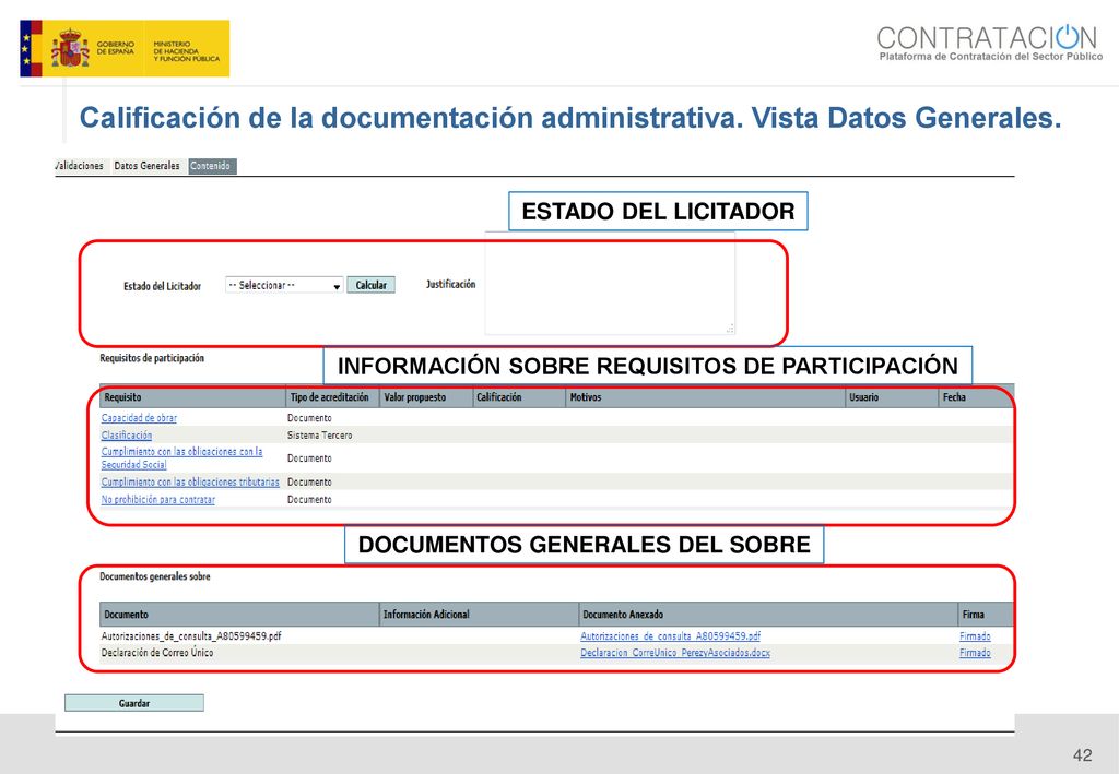 14/06/14 Calificación de la documentación administrativa. Vista Datos Generales. ESTADO DEL LICITADOR.