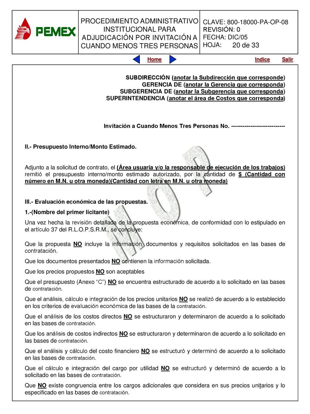 20 de 33 SUBDIRECCIÓN (anotar la Subdirección que corresponde)
