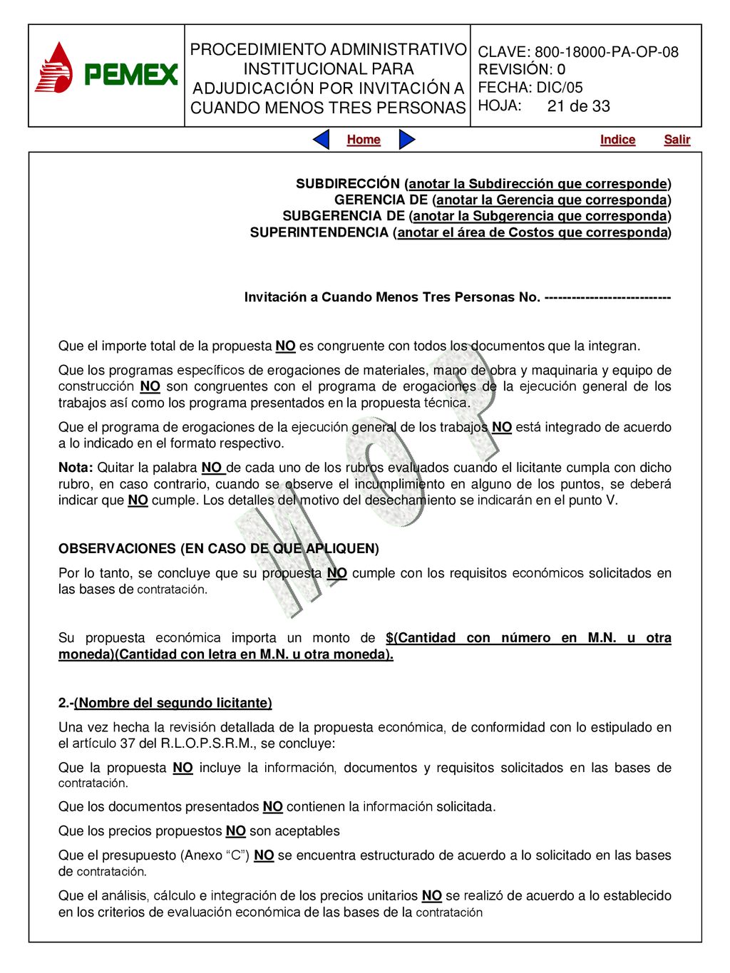 21 de 33 SUBDIRECCIÓN (anotar la Subdirección que corresponde)