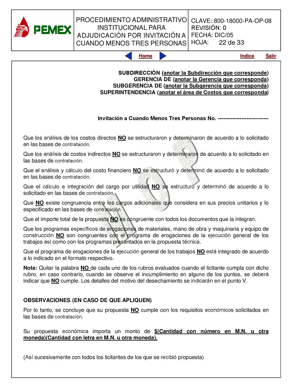 22 de 33 SUBDIRECCIÓN (anotar la Subdirección que corresponde)