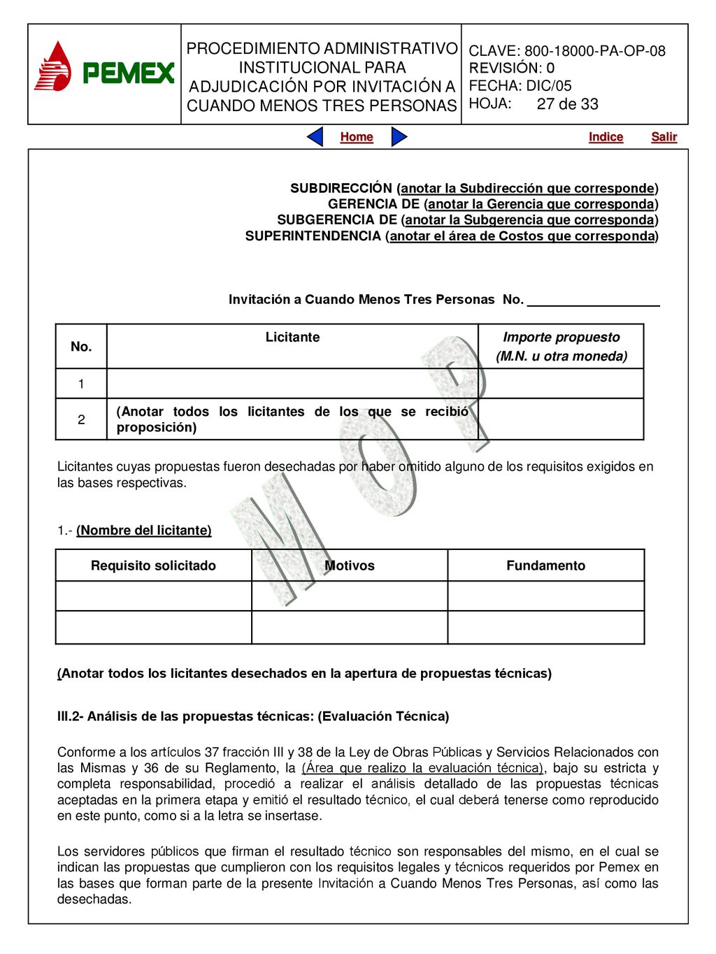 27 de 33 SUBDIRECCIÓN (anotar la Subdirección que corresponde)