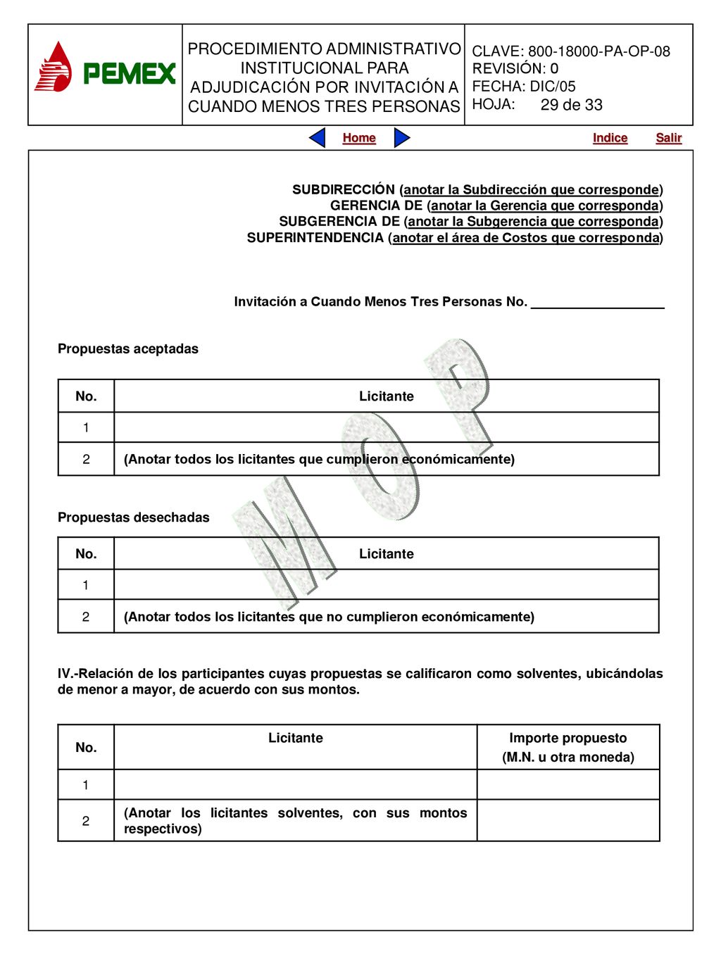 29 de 33 SUBDIRECCIÓN (anotar la Subdirección que corresponde)