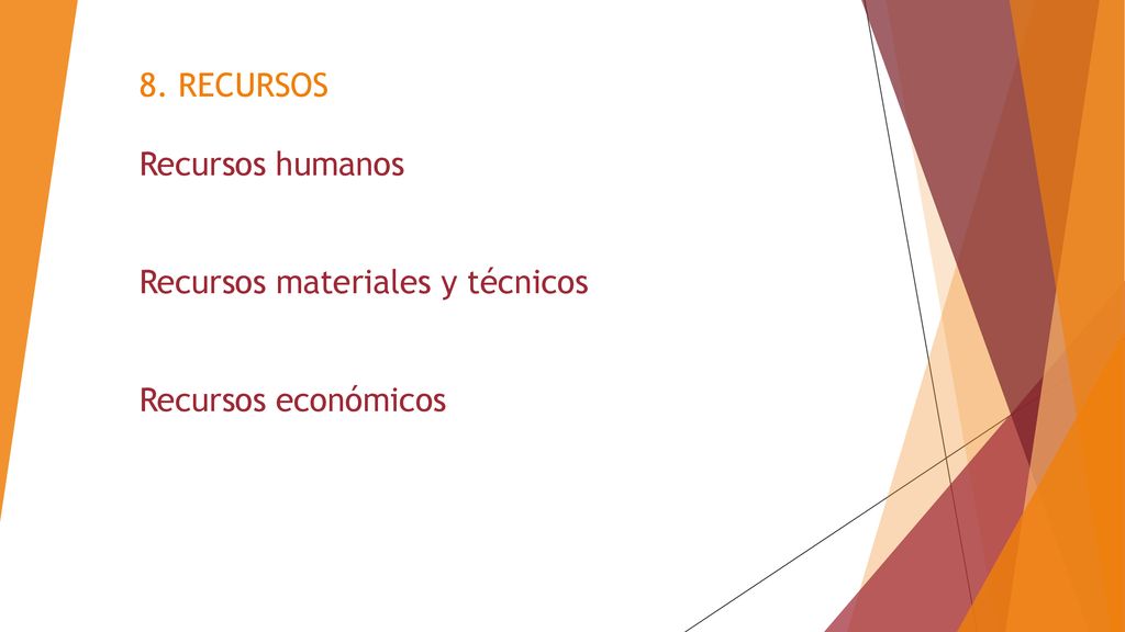 8. RECURSOS Recursos humanos Recursos materiales y técnicos Recursos económicos