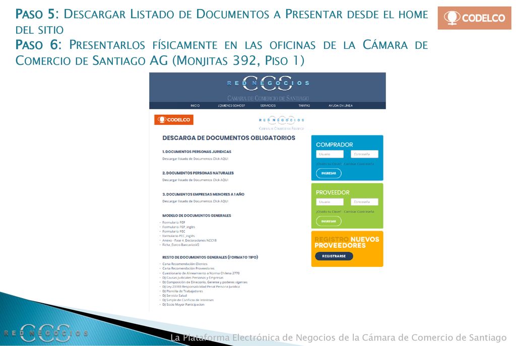 Paso 5: Descargar Listado de Documentos a Presentar desde el home del sitio