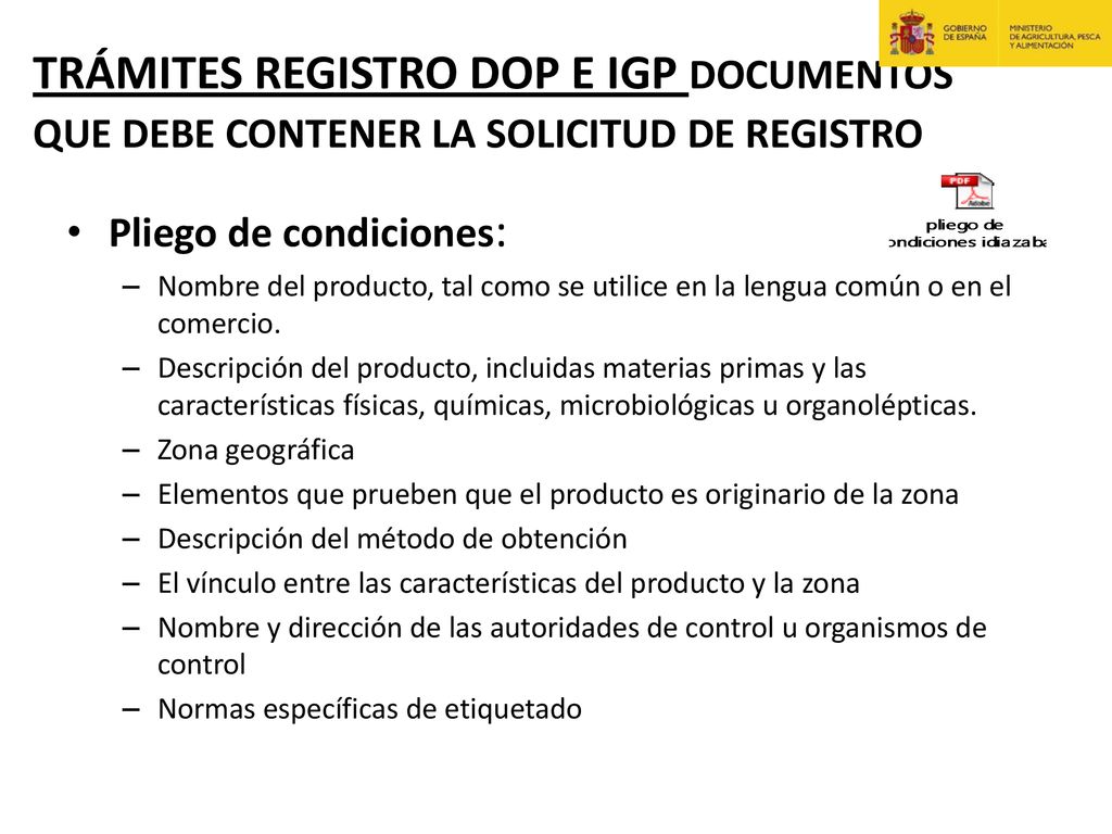 TRÁMITES REGISTRO DOP E IGP DOCUMENTOS QUE DEBE CONTENER LA SOLICITUD DE REGISTRO