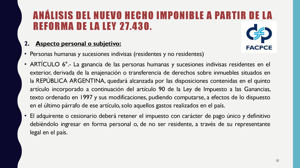 ANÁLISIS DEL NUEVO HECHO IMPONIBLE A PARTIR DE LA REFORMA DE LA LEY 27