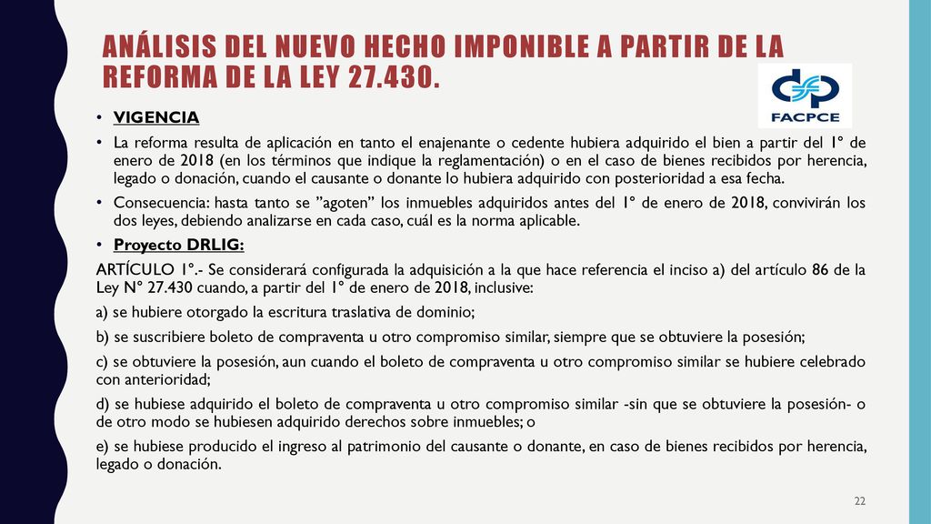 ANÁLISIS DEL NUEVO HECHO IMPONIBLE A PARTIR DE LA REFORMA DE LA LEY 27
