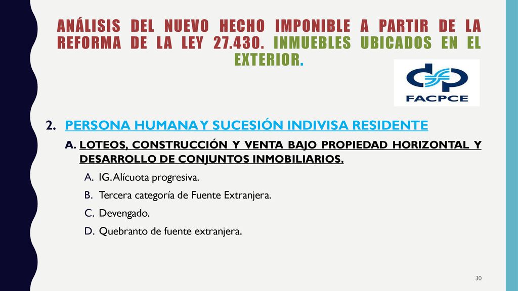 ANÁLISIS DEL NUEVO HECHO IMPONIBLE A PARTIR DE LA REFORMA DE LA LEY 27