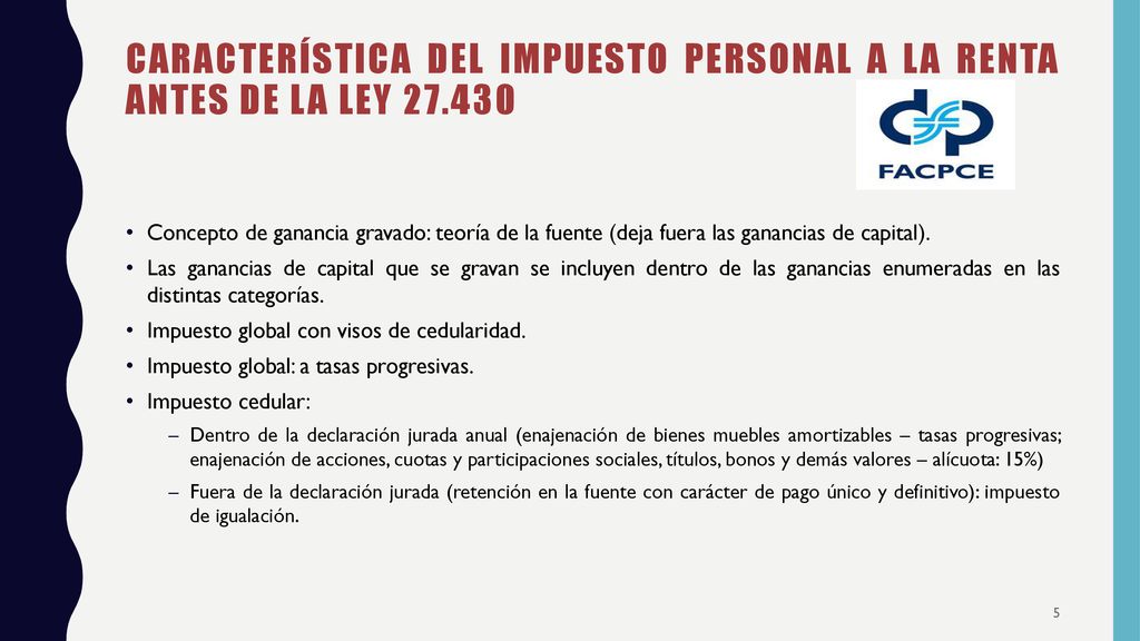 Característica del impuesto personal a la renta antes de la ley