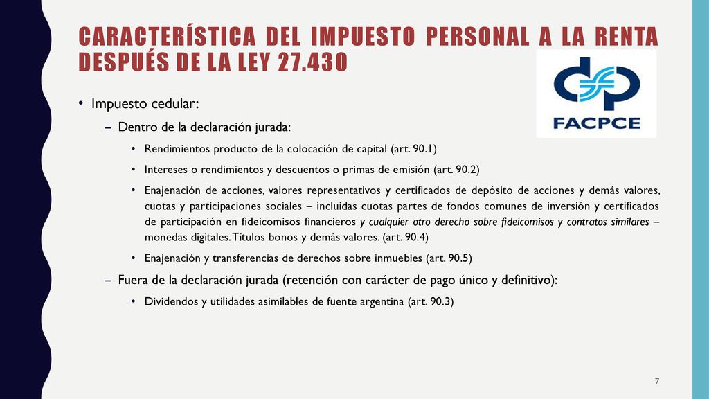 Característica del impuesto personal a la renta DESPUÉS de la ley 27