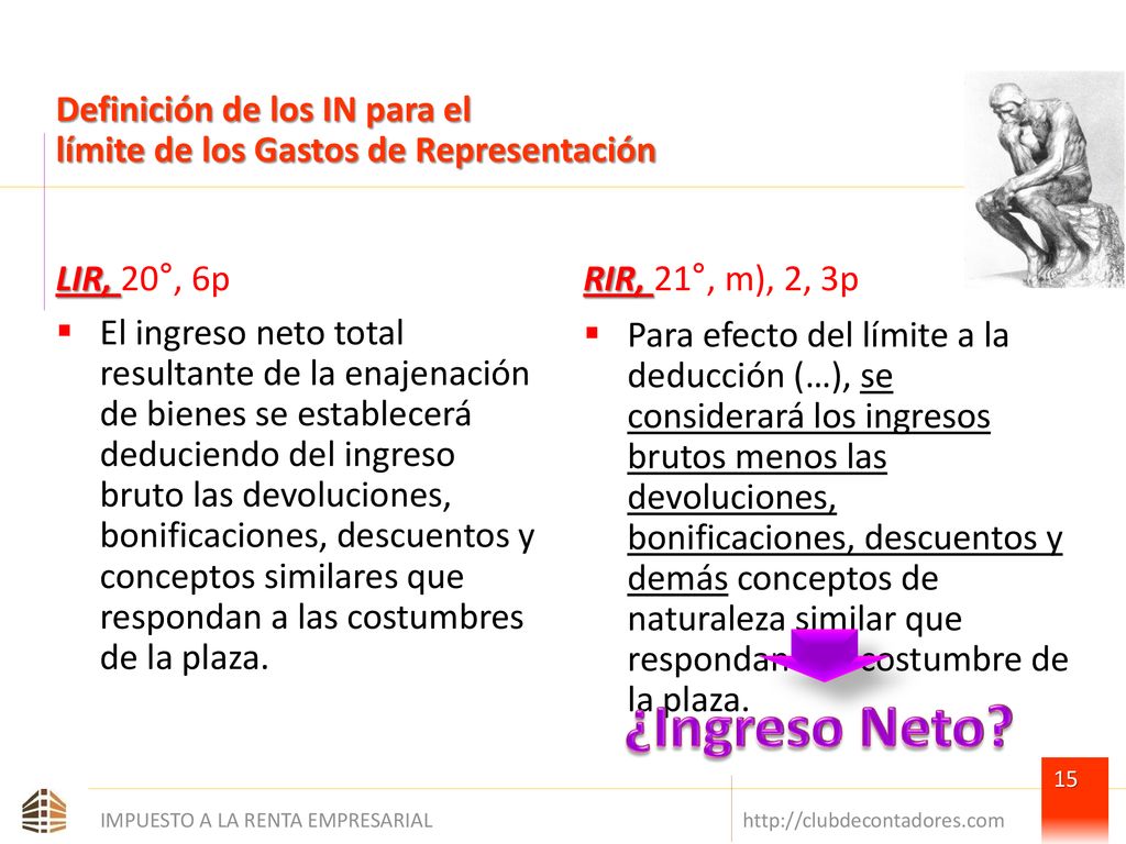 Definición de los IN para el límite de los Gastos de Representación