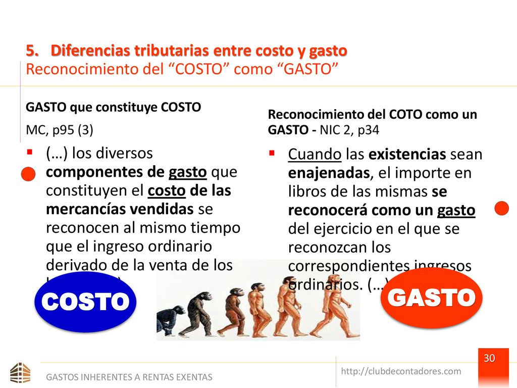5. Diferencias tributarias entre costo y gasto Reconocimiento del COSTO como GASTO
