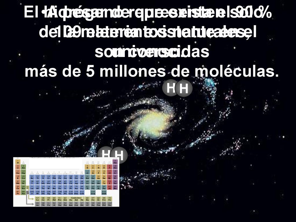 El hidrógeno representa el 90 % de la materia existente en el