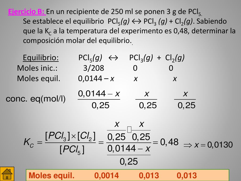 Ejercicio B: En un recipiente de 250 ml se ponen 3 g de PCl5