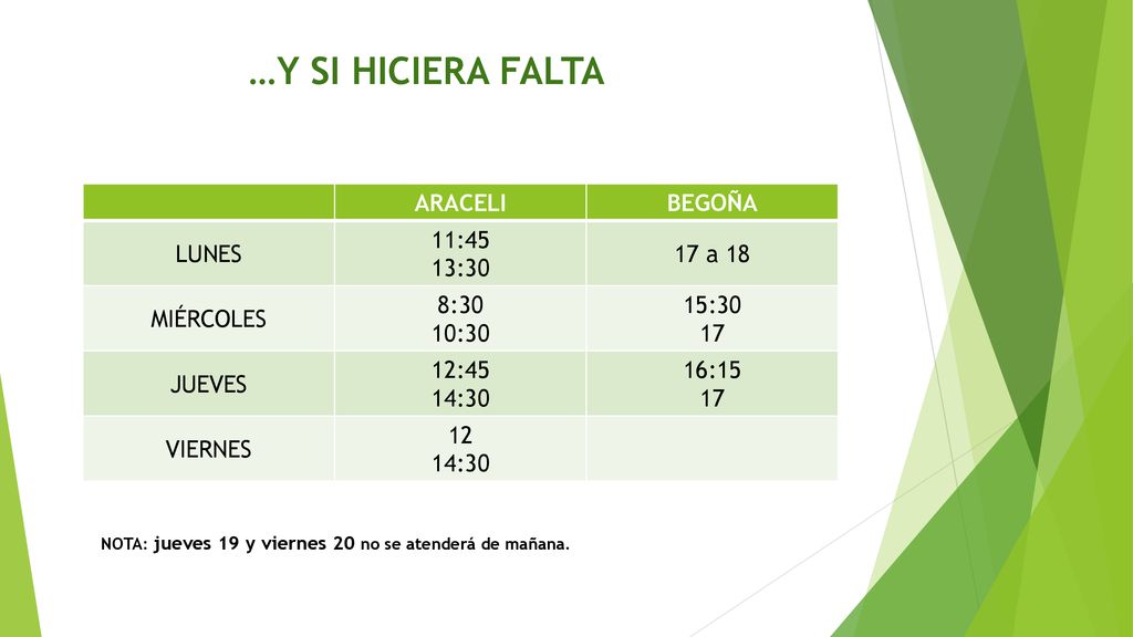 …Y SI HICIERA FALTA ARACELI BEGOÑA LUNES 11:45 13:30 17 a 18 MIÉRCOLES