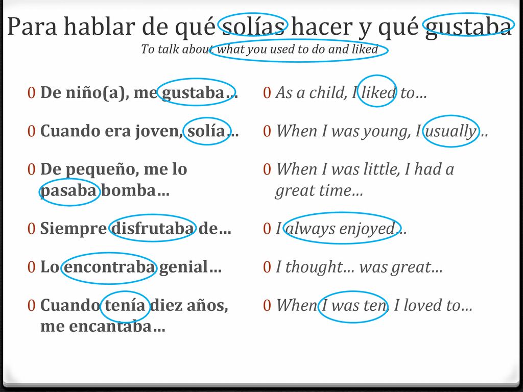 Para hablar de qué solías hacer y qué gustaba To talk about what you used to do and liked