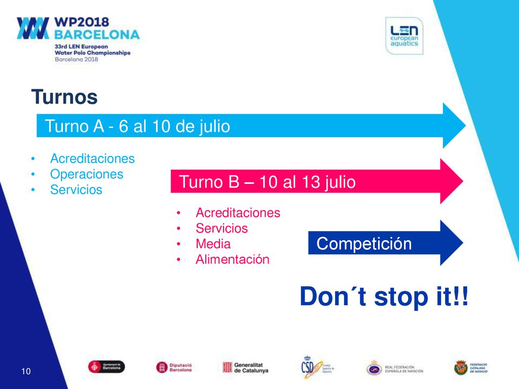 Don´t stop it!! Turnos Turno A - 6 al 10 de julio