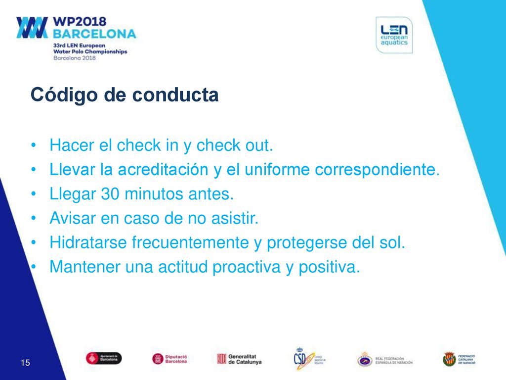 Código de conducta Hacer el check in y check out.