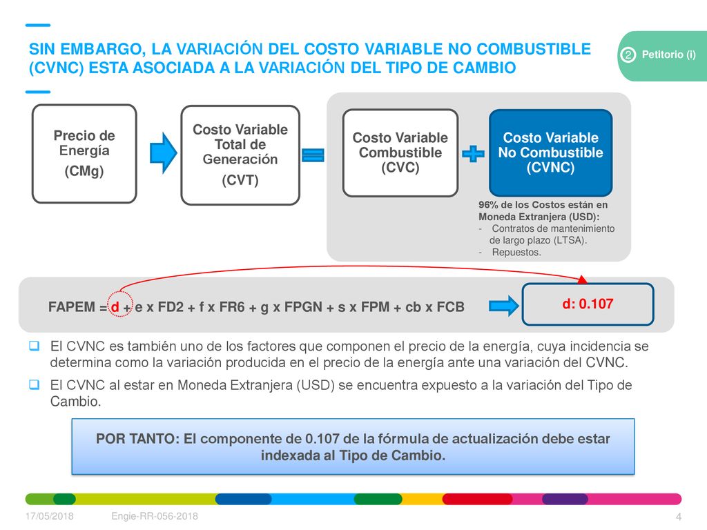 SIN EMBARGO, LA VARIACIÓN DEL COSTO VARIABLE NO COMBUSTIBLE (CVNC) ESTA ASOCIADA A LA VARIACIÓN DEL TIPO DE CAMBIO