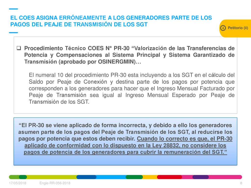 EL COES ASIGNA ERRÓNEAMENTE A LOS GENERADORES PARTE DE LOS