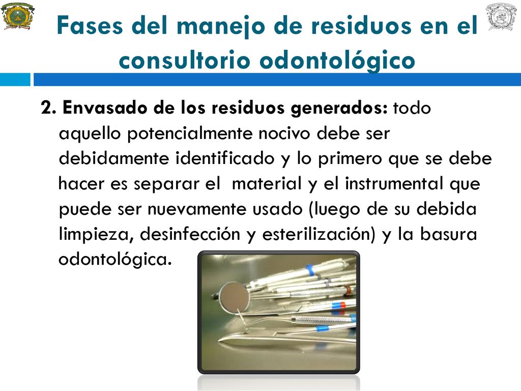 Fases del manejo de residuos en el consultorio odontológico