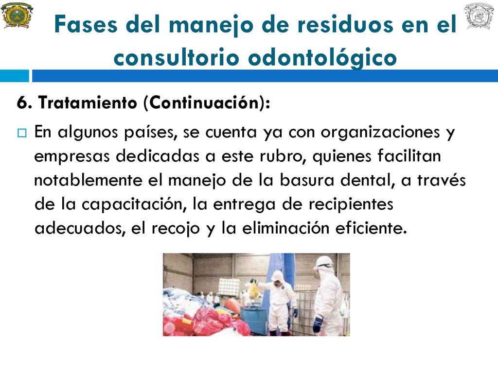 Fases del manejo de residuos en el consultorio odontológico