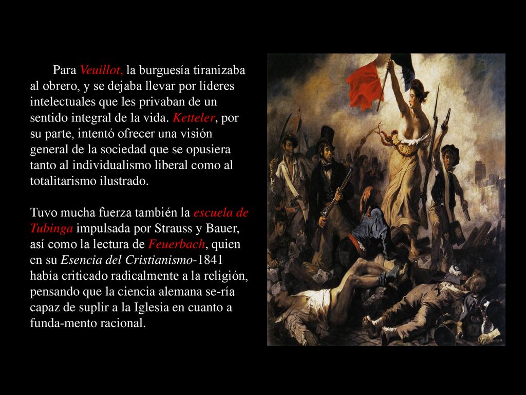 Para Veuillot, la burguesía tiranizaba al obrero, y se dejaba llevar por líderes intelectuales que les privaban de un sentido integral de la vida. Ketteler, por su parte, intentó ofrecer una visión general de la sociedad que se opusiera tanto al individualismo liberal como al totalitarismo ilustrado.