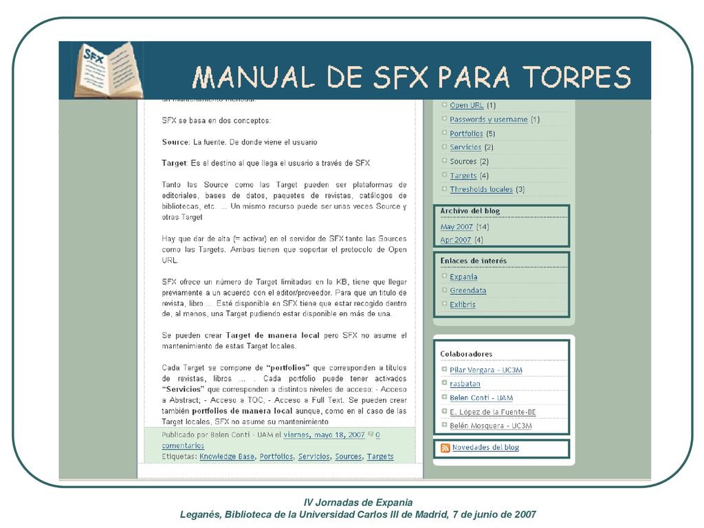 IV Jornadas de Expania Leganés, Biblioteca de la Universidad Carlos III de Madrid, 7 de junio de
