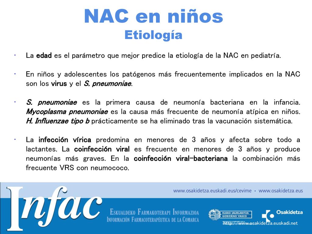 NAC en niños Etiología La edad es el parámetro que mejor predice la etiología de la NAC en pediatría.