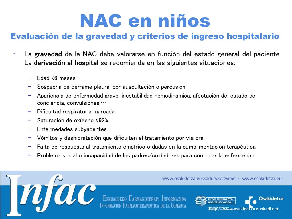 NAC en niños Evaluación de la gravedad y criterios de ingreso hospitalario