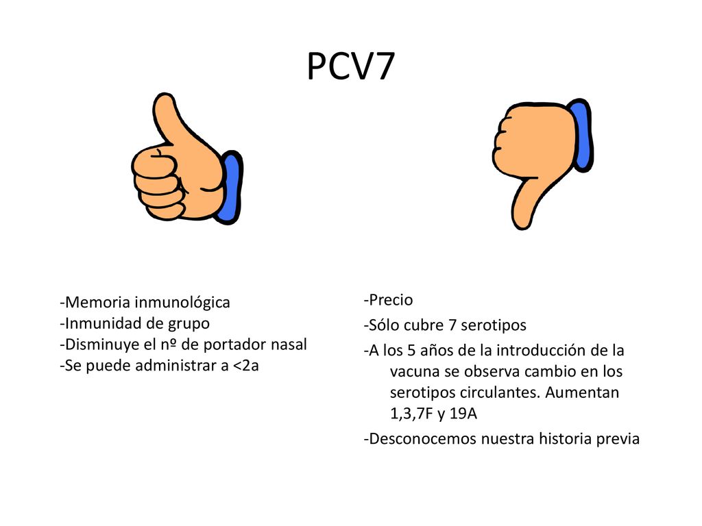 PCV7 -Memoria inmunológica. -Inmunidad de grupo. -Disminuye el nº de portador nasal. -Se puede administrar a <2a.