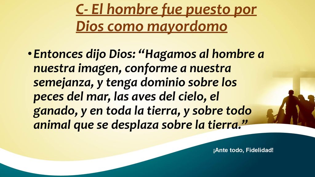 C- El hombre fue puesto por Dios como mayordomo