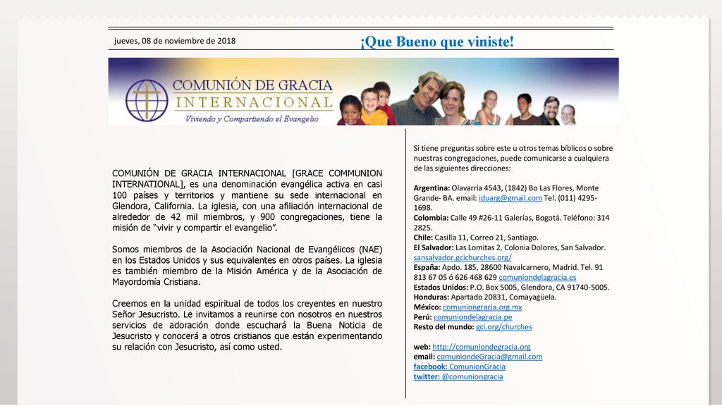 ¡Que Bueno que viniste! jueves, 08 de noviembre de 2018
