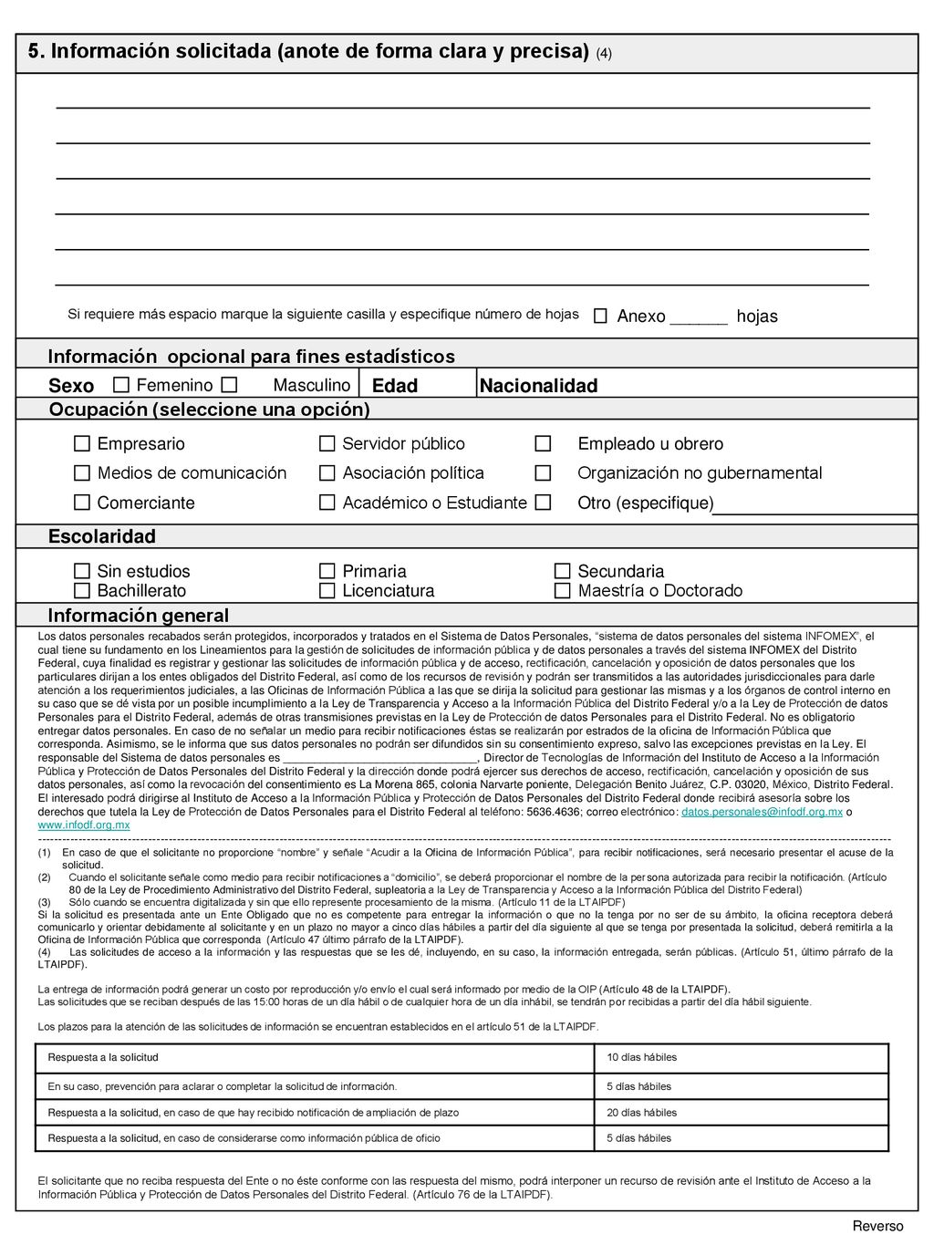 5. Información solicitada (anote de forma clara y precisa) (4)
