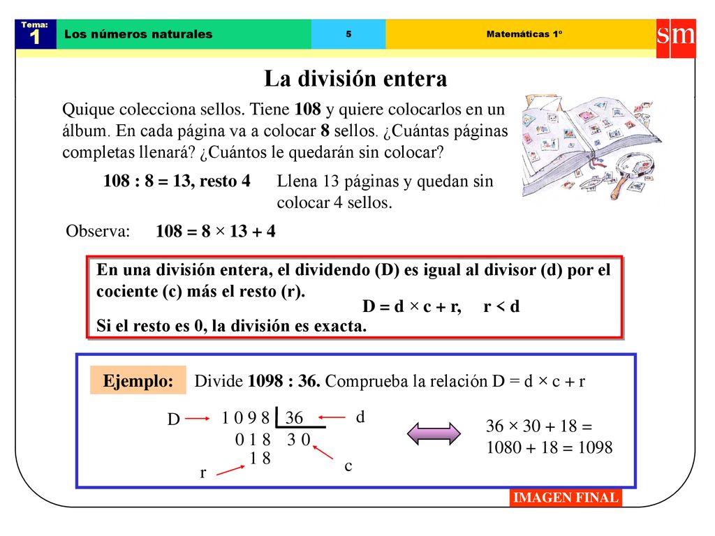Tema: 1. Los números naturales. 5. Matemáticas 1º. La división entera.